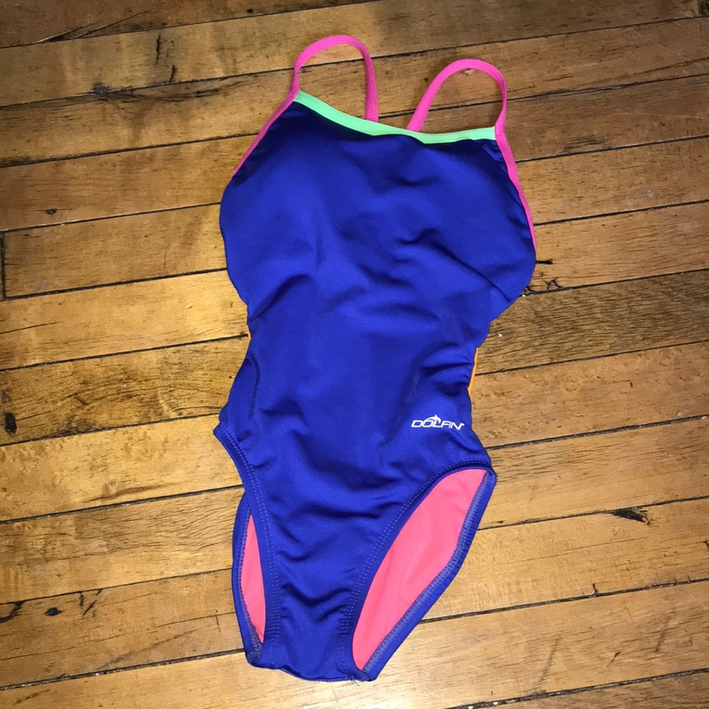 DOLFIN One-Piece Swimsuit in Royal Blue with Pink Trim